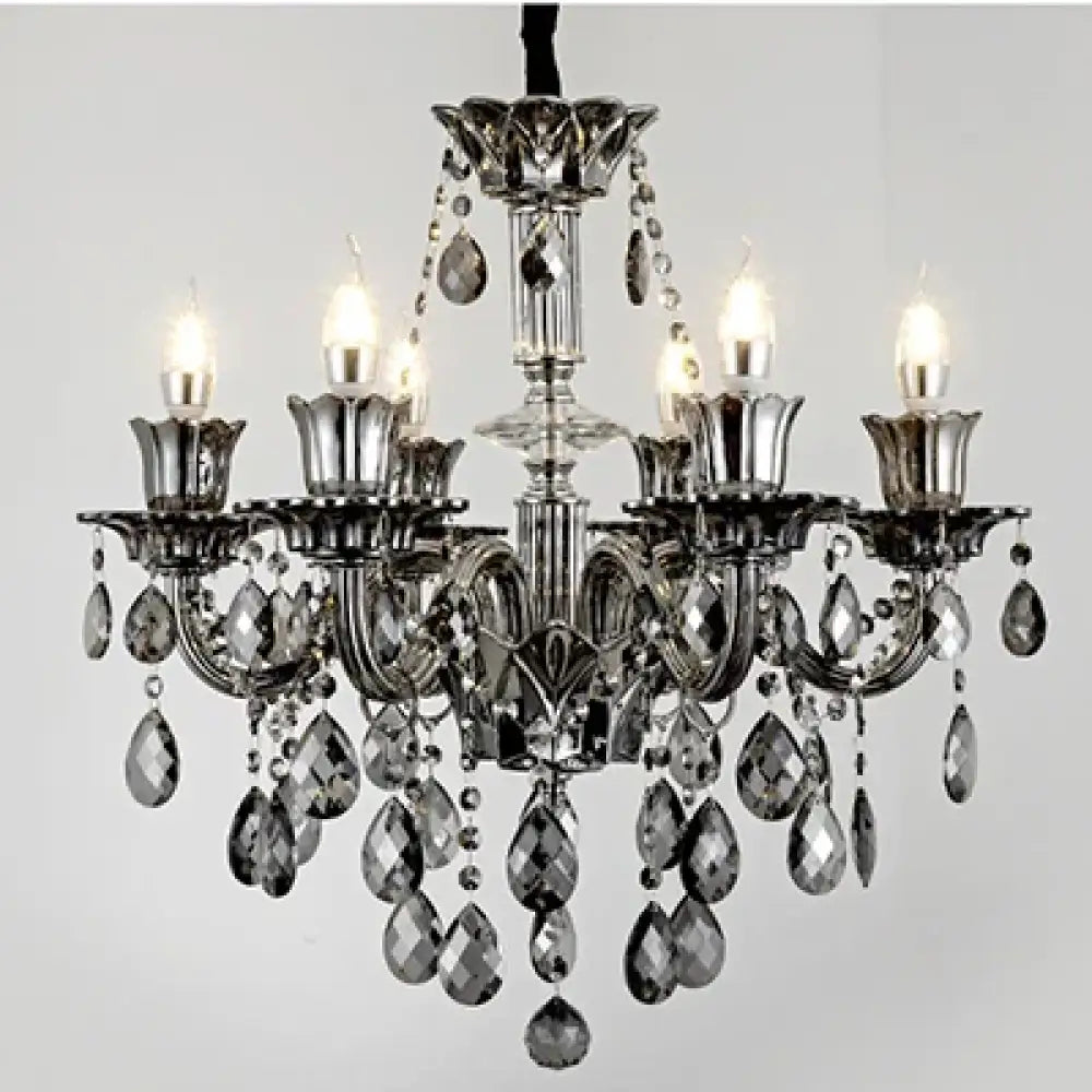 Smoky Gray Crystal Chandelier for Foyer and Staircase Lighting 6 lights / changeable Chandelier