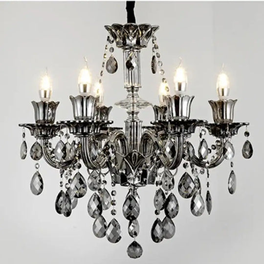 Smoky Gray Crystal Chandelier for Foyer and Staircase Lighting 6 lights / changeable Chandelier