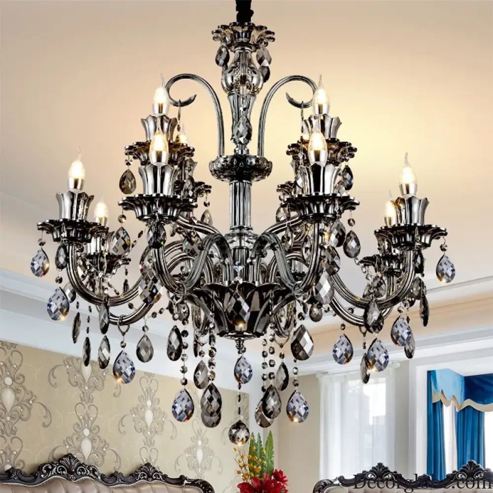 Smoky Gray Crystal Chandelier for Foyer and Staircase Lighting Chandelier