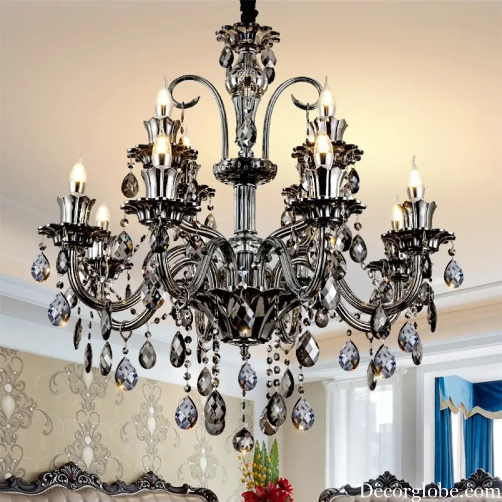 Smoky Gray Crystal Chandelier for Foyer and Staircase Lighting Chandelier