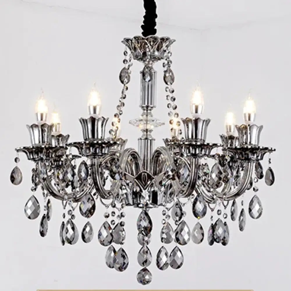 Smoky Gray Crystal Chandelier for Foyer and Staircase Lighting 8 lights / Cold White Chandelier