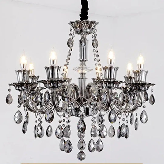 Smoky Gray Crystal Chandelier for Foyer and Staircase Lighting 8 lights / Cold White Chandelier