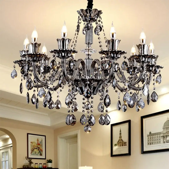 Smoky Gray Crystal Chandelier for Foyer and Staircase Lighting Chandelier