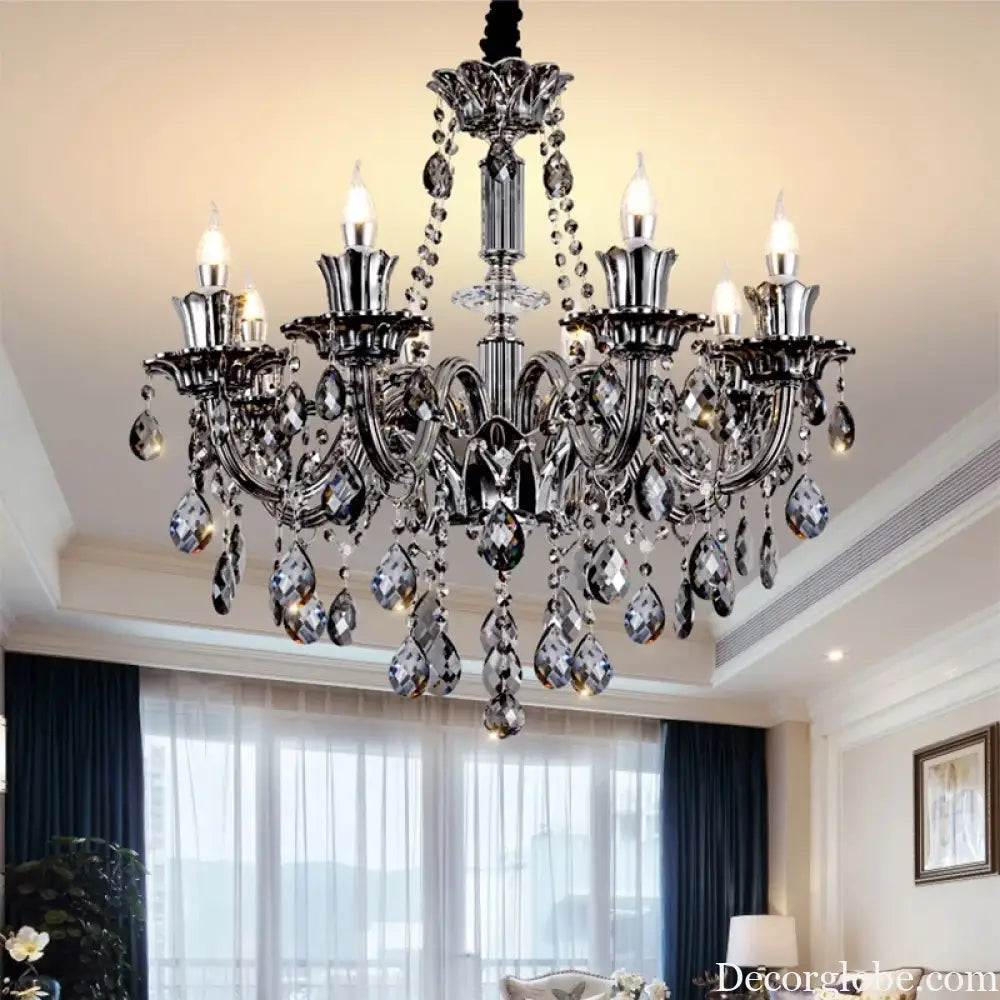 Smoky Gray Crystal Chandelier for Foyer and Staircase Lighting Chandelier