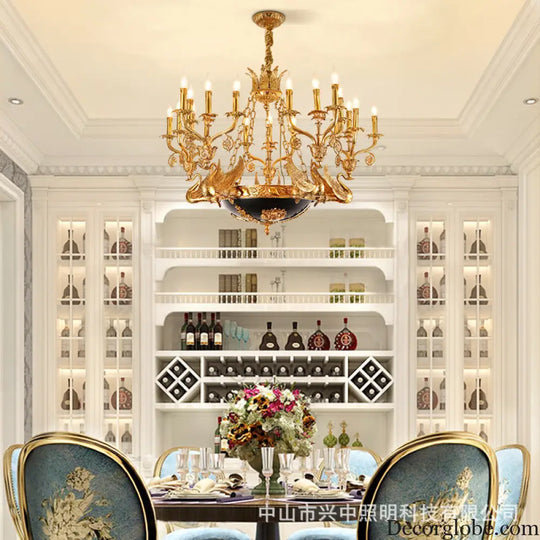 French style copper lamp European luxury court vintage villa bedroom living room creative copper Baroque Swan