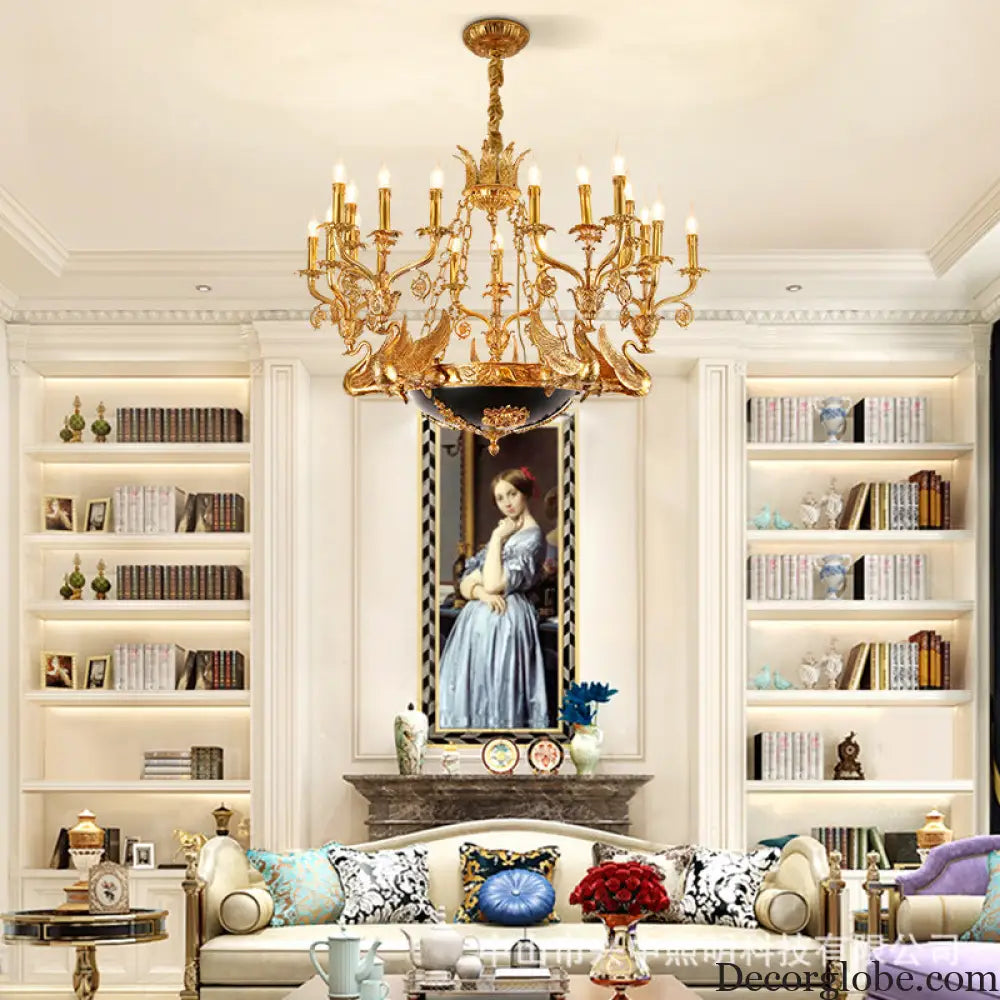 French style copper lamp European luxury court vintage villa bedroom living room creative copper Baroque Swan