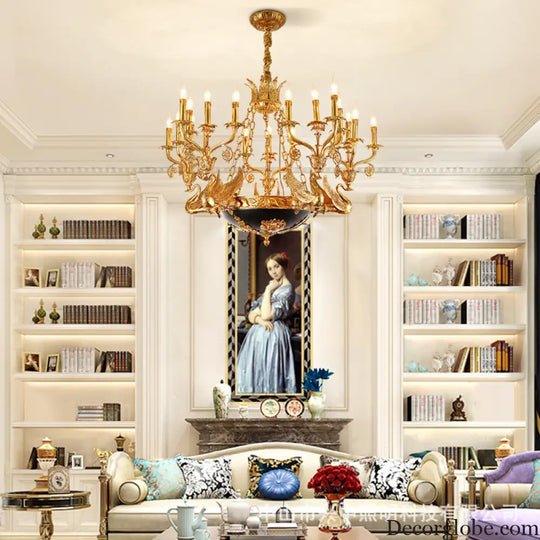 French style copper lamp European luxury court vintage villa bedroom living room creative copper Baroque Swan