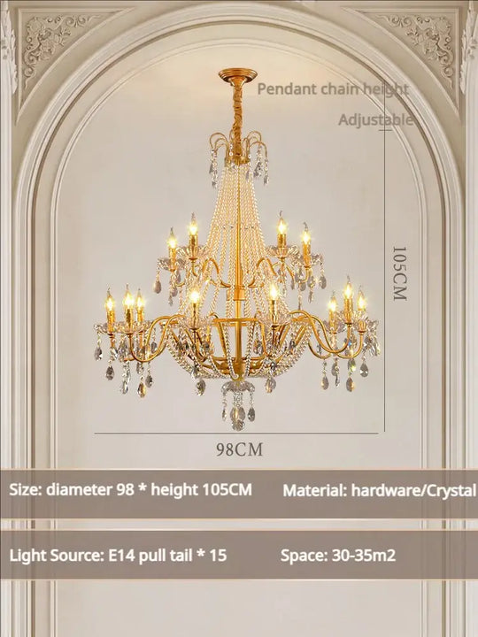 American Crystal Lamp French Retro Pearl Chandelier Medieval Villa Living Room Dining Room Bedroom Duplex Atmospheric