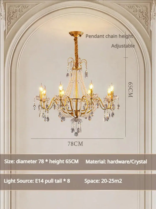 American Crystal Lamp French Retro Pearl Chandelier Medieval Villa Living Room Dining Room Bedroom Duplex Atmospheric