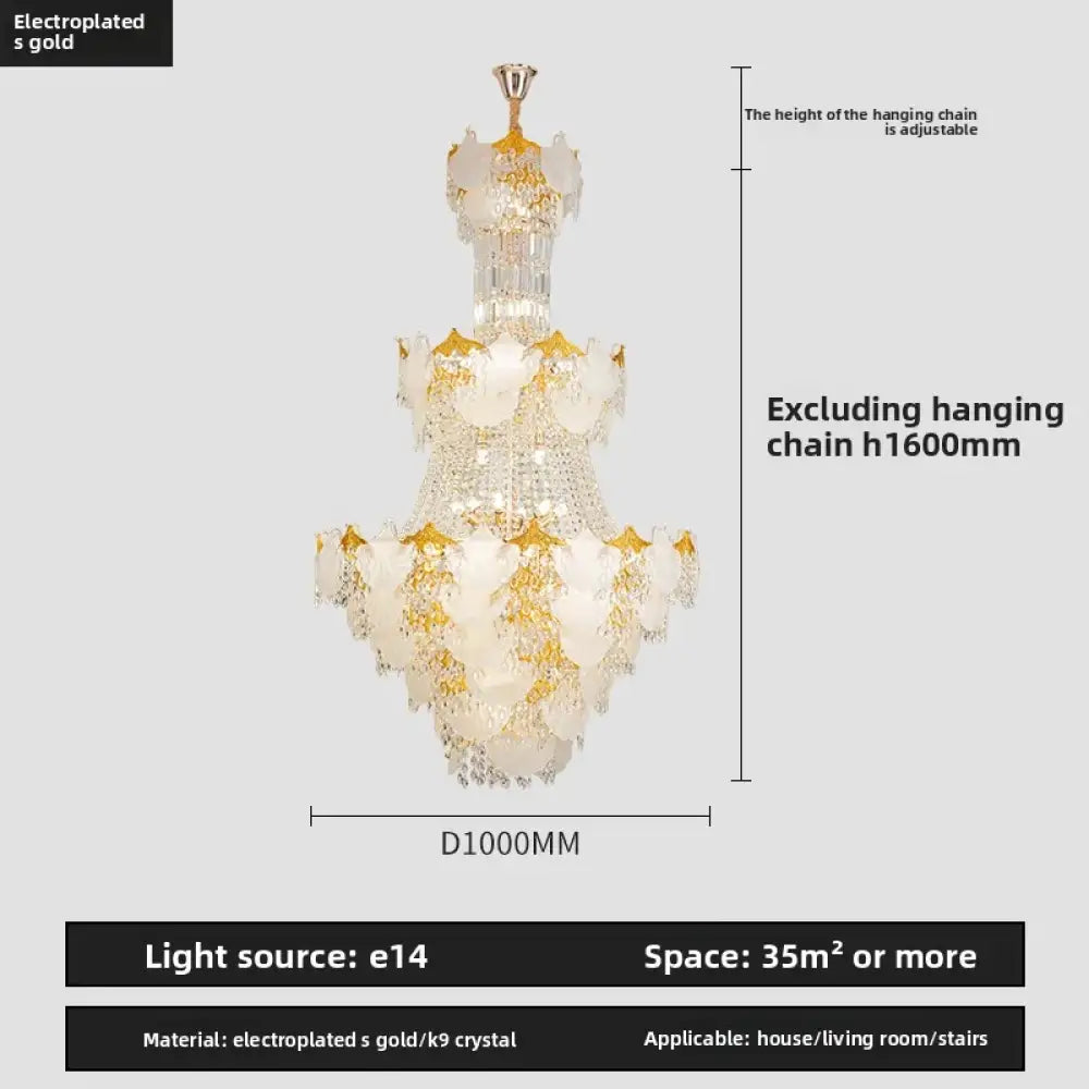 Spiral Crystal Pendant Chandelier for Duplex Villa and Loft Lighting D100CM H160CM / White Light Chandelier
