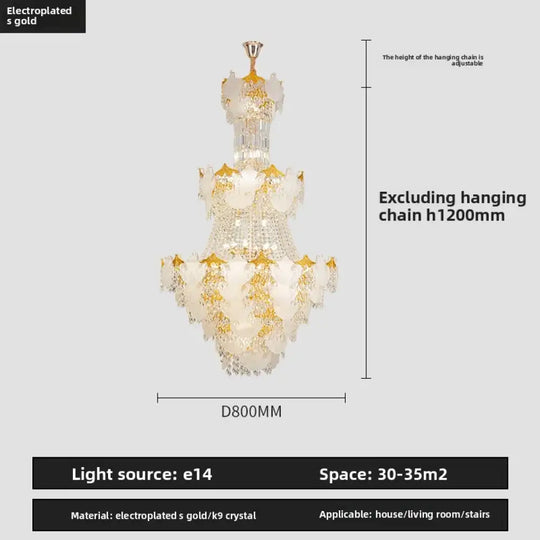 Spiral Crystal Pendant Chandelier for Duplex Villa and Loft Lighting D80CM H120CM / White Light Chandelier