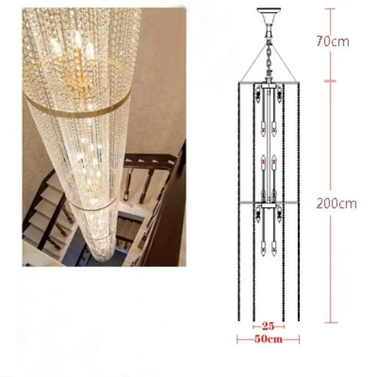 Spiral Staircase Crystal Chandelier for Villa and Hotel Lobby H200cm / Warm light Chandelier