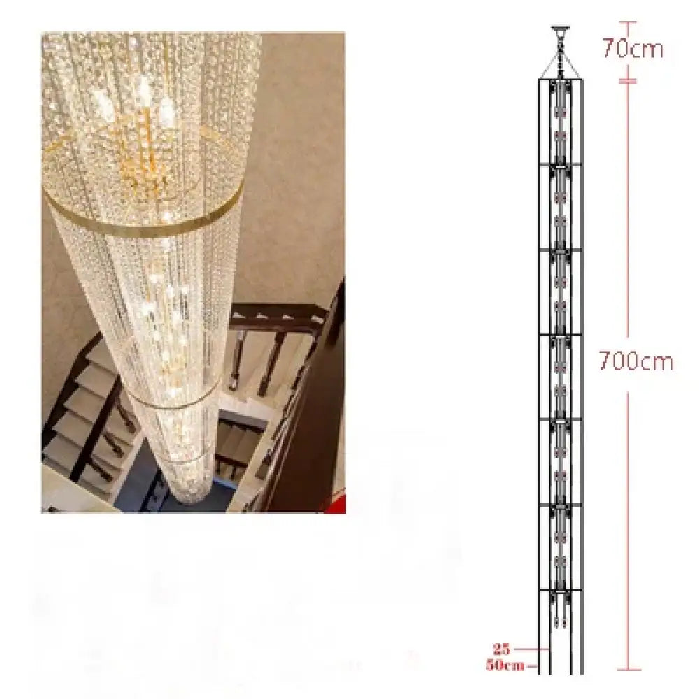 Spiral Staircase Crystal Chandelier for Villa and Hotel Lobby H700cm / Warm light Chandelier
