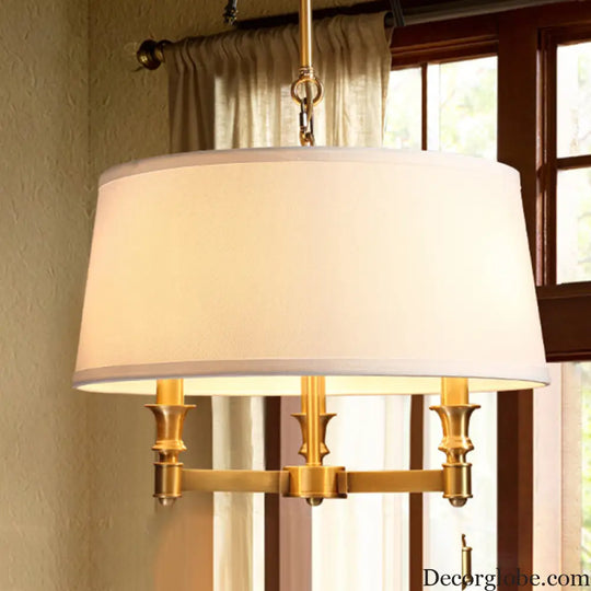 Traditional Drum Chandelier Light - White 3 Lights - Ideal for Dining Room Pendant Lighting White