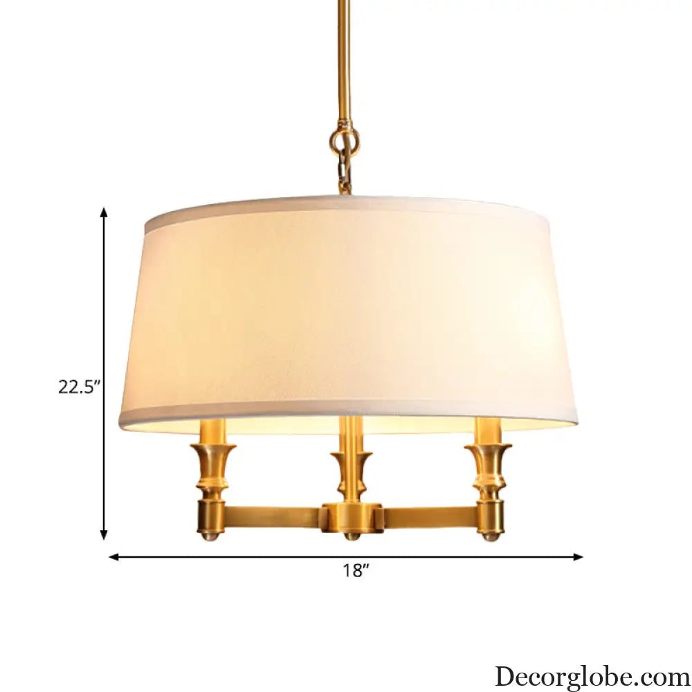 Traditional Drum Chandelier Light - White 3 Lights - Ideal for Dining Room Pendant Lighting White