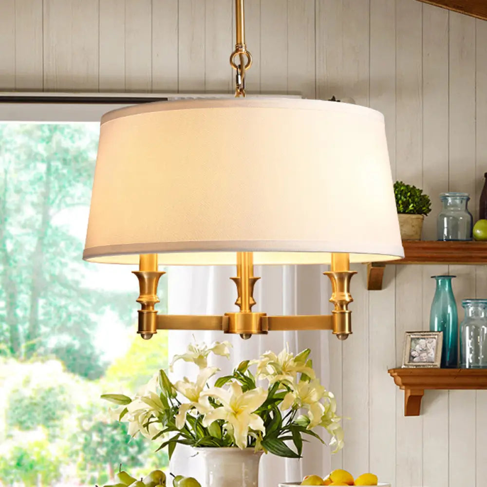 Traditional Drum Chandelier Light - White 3 Lights - Ideal for Dining Room Pendant Lighting White