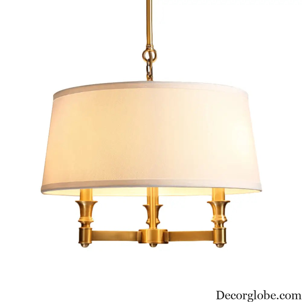 Traditional Drum Chandelier Light - White 3 Lights - Ideal for Dining Room Pendant Lighting White