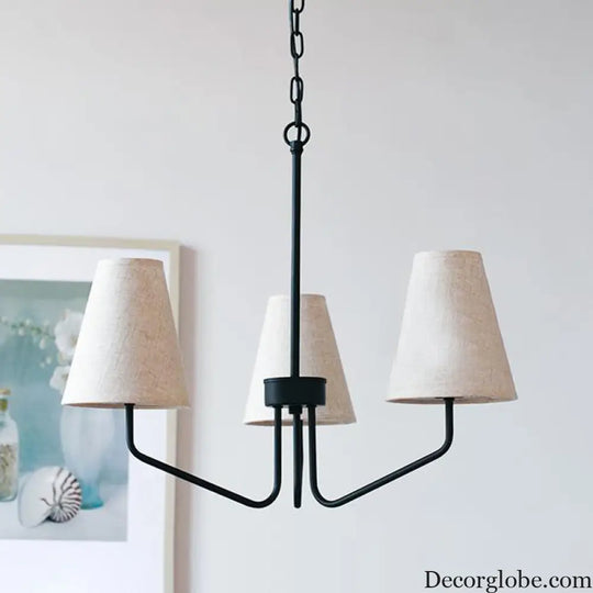 Traditional Fabric Conical Hanging Chandelier with 3/5/6 Lights - Flaxen Pendant Light for Living Room