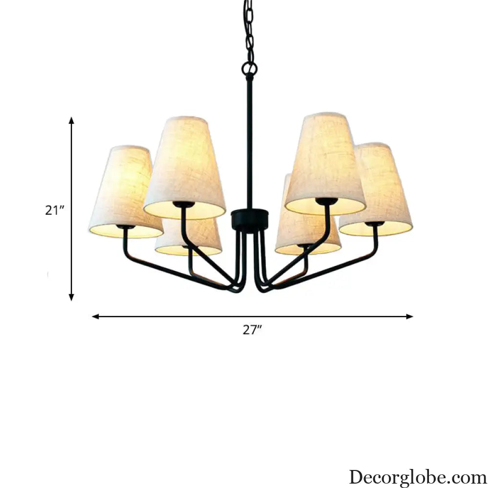 Traditional Fabric Conical Hanging Chandelier with 3/5/6 Lights - Flaxen Pendant Light for Living Room