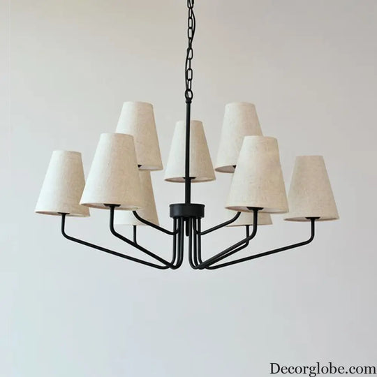 Traditional Fabric Conical Hanging Chandelier with 3/5/6 Lights - Flaxen Pendant Light for Living Room