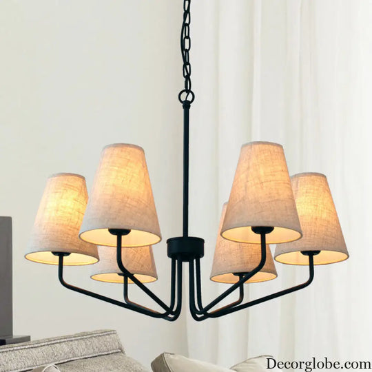 Traditional Fabric Conical Hanging Chandelier with 3/5/6 Lights - Flaxen Pendant Light for Living Room