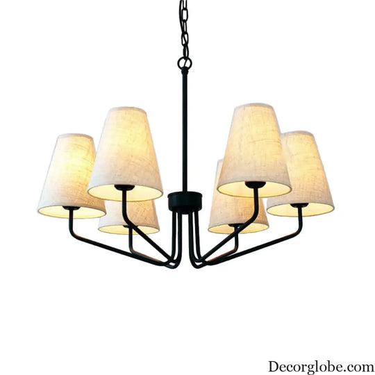 Traditional Fabric Conical Hanging Chandelier with 3/5/6 Lights - Flaxen Pendant Light for Living Room