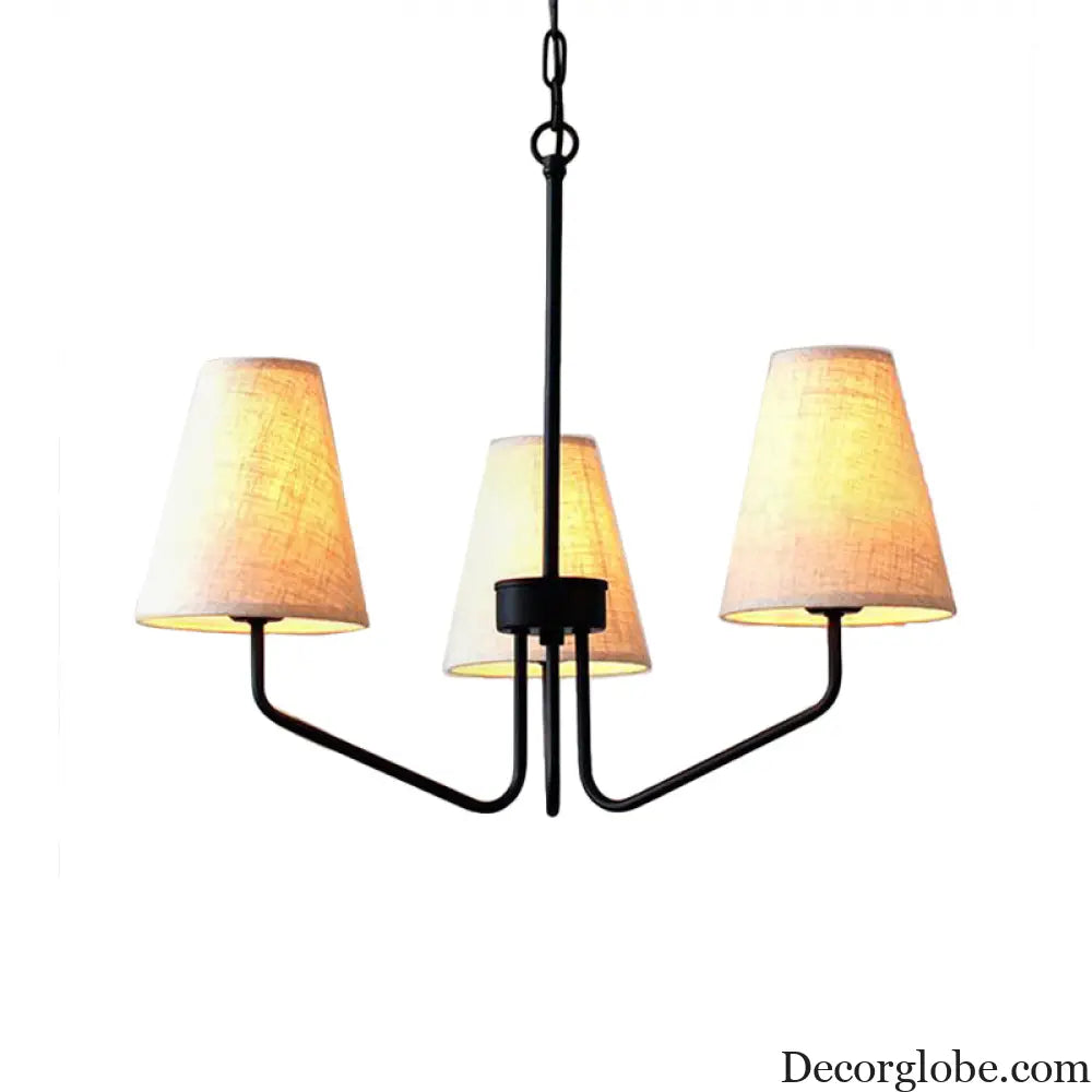 Traditional Fabric Conical Hanging Chandelier with 3/5/6 Lights - Flaxen Pendant Light for Living Room