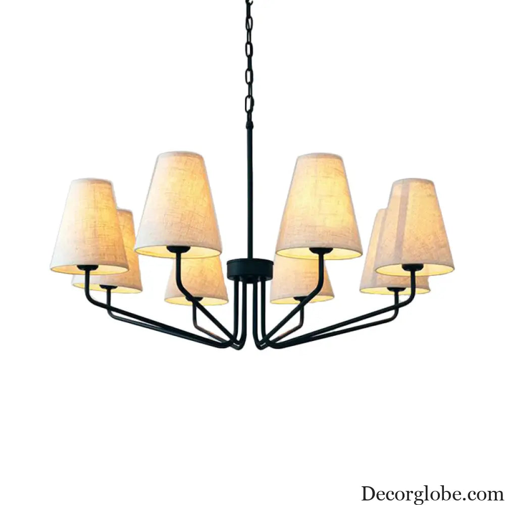 Traditional Fabric Conical Hanging Chandelier with 3/5/6 Lights - Flaxen Pendant Light for Living Room