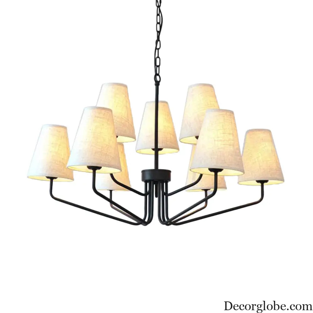 Traditional Fabric Conical Hanging Chandelier with 3/5/6 Lights - Flaxen Pendant Light for Living Room