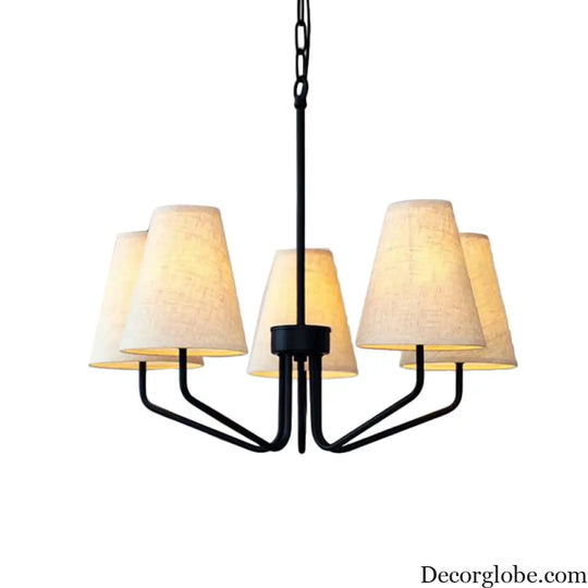 Traditional Fabric Conical Hanging Chandelier with 3/5/6 Lights - Flaxen Pendant Light for Living Room