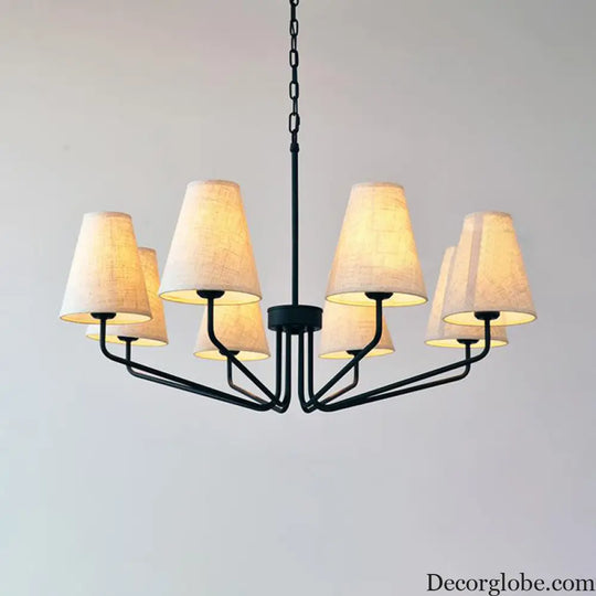 Traditional Fabric Conical Hanging Chandelier with 3/5/6 Lights - Flaxen Pendant Light for Living Room