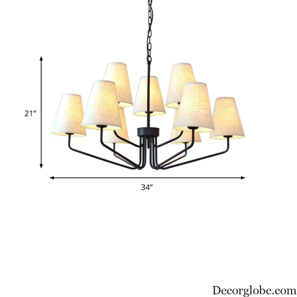 Traditional Fabric Conical Hanging Chandelier with 3/5/6 Lights - Flaxen Pendant Light for Living Room