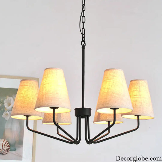 Traditional Fabric Conical Hanging Chandelier with 3/5/6 Lights - Flaxen Pendant Light for Living Room