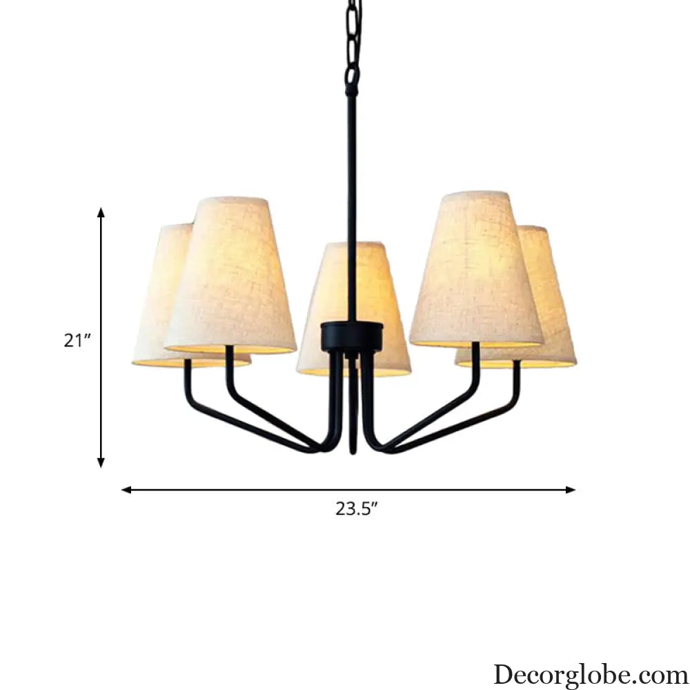 Traditional Fabric Conical Hanging Chandelier with 3/5/6 Lights - Flaxen Pendant Light for Living Room