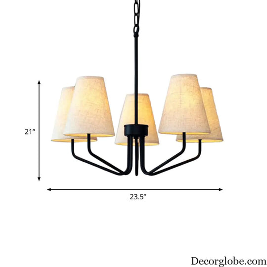 Traditional Fabric Conical Hanging Chandelier with 3/5/6 Lights - Flaxen Pendant Light for Living Room