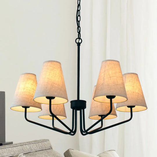 Traditional Fabric Conical Hanging Chandelier with 3/5/6 Lights - Flaxen Pendant Light for Living Room 6 / Flaxen