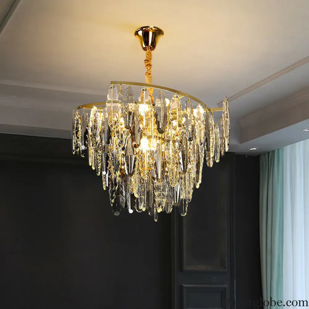 Trinity Modern Crystal Chandelier - Smoke Grey 10-Light Pendant (Leaf Design) - DecorGlobe