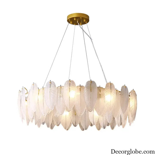 Unique Goose Feather LED Chandelier - Artistic White Glass - Designer Lighting Fixture for Foyer and More - DecorGlobe