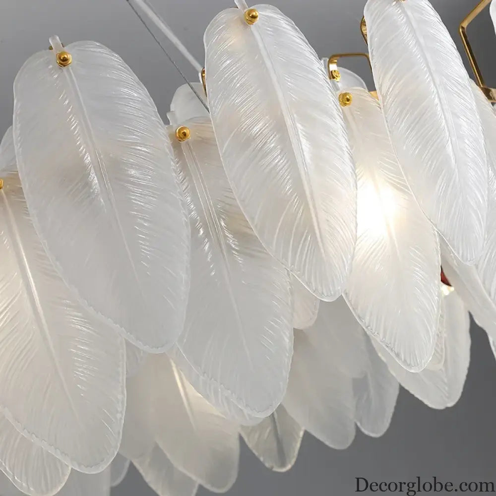 Unique Goose Feather LED Chandelier - Artistic White Glass - Designer Lighting Fixture for Foyer and More - DecorGlobe