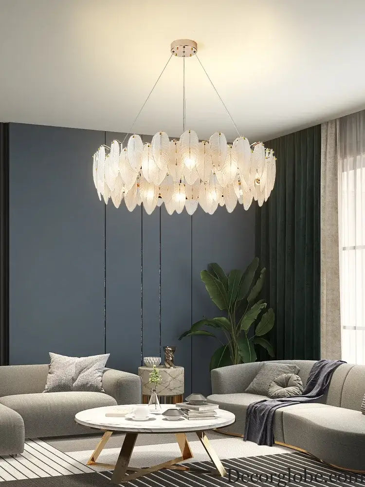 Unique Goose Feather LED Chandelier - Artistic White Glass - Designer Lighting Fixture for Foyer and More - DecorGlobe