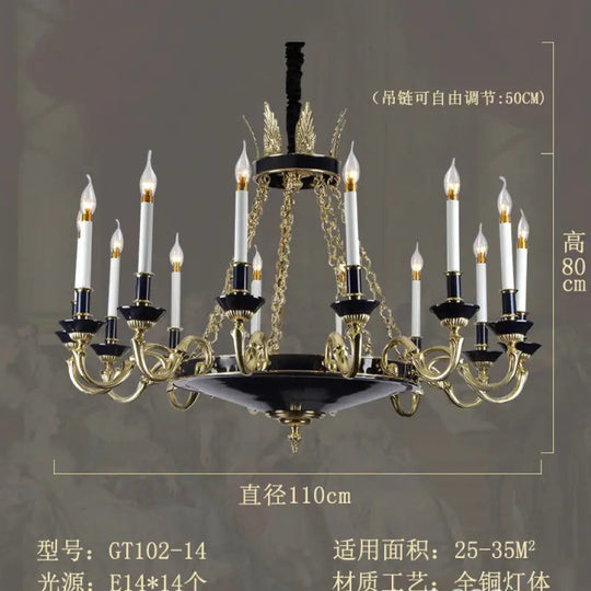 French style copper candle chandelier classical atmosphere living room dining room bedroom lamp European style villa