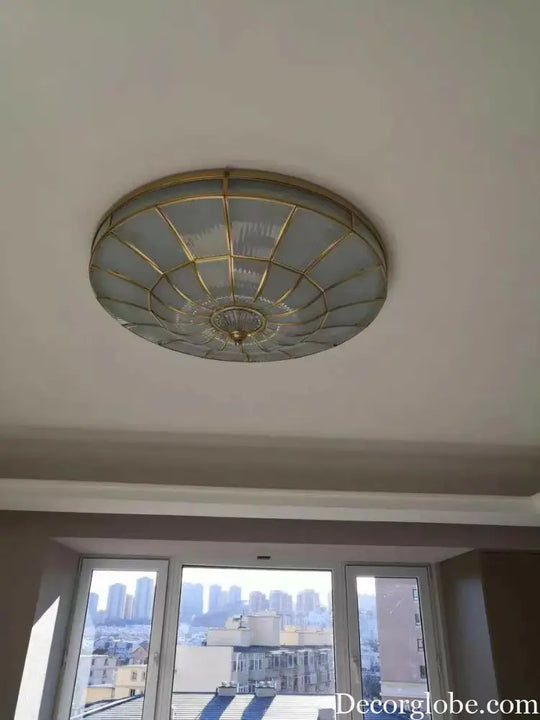 Nordic Copper Glass Circular Ceiling Light For Aisle Restaurant Bar Living Room Bedroom Household LED Lighting Fixtures
