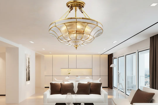 Nordic Copper Glass Circular Ceiling Light For Aisle Restaurant Bar Living Room Bedroom Household LED Lighting Fixtures