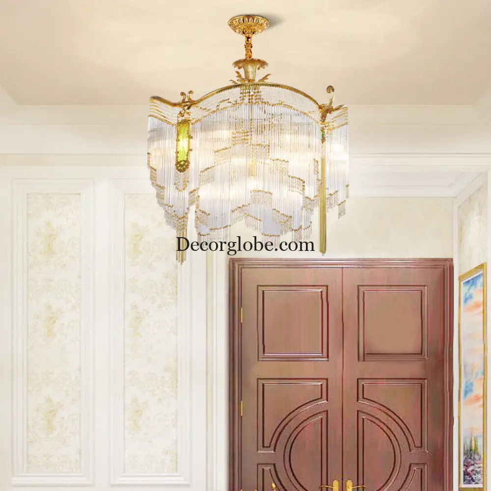 Valentina French Retro Copper Crystal Chandelier – European Dining Room Light Chandelier