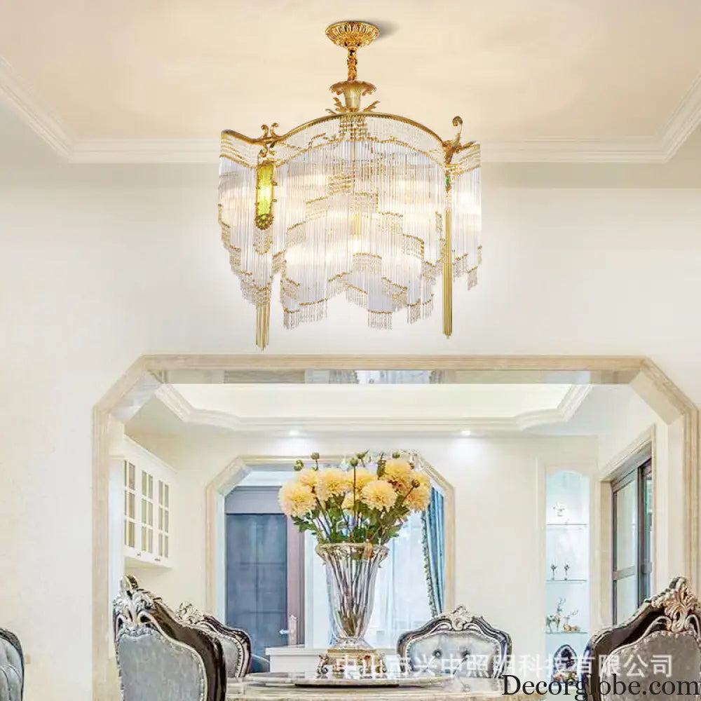 Valentina French Retro Copper Crystal Chandelier – European Dining Room Light Chandelier