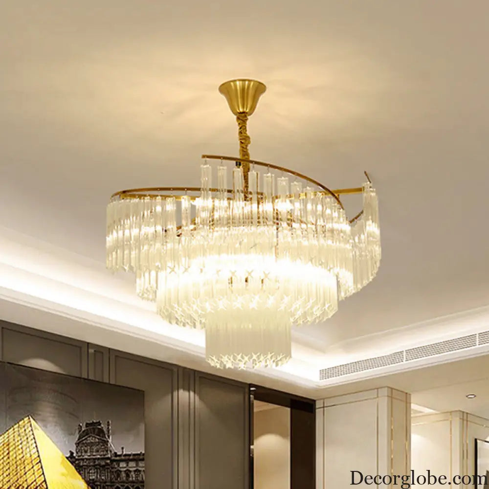 Vanessa Elegance Meets Sparkling Brilliance: The Clear Crystal Postmodern Gold Chandelier - DecorGlobe