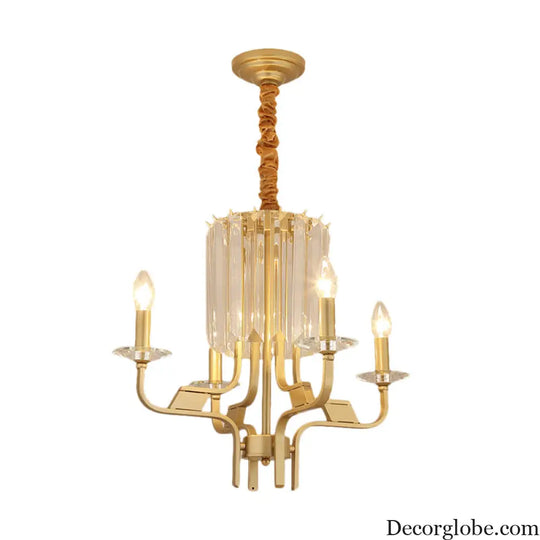 Vintage Brass Hanging Ceiling Light - 4/6/8 Lights with Crystal Deco