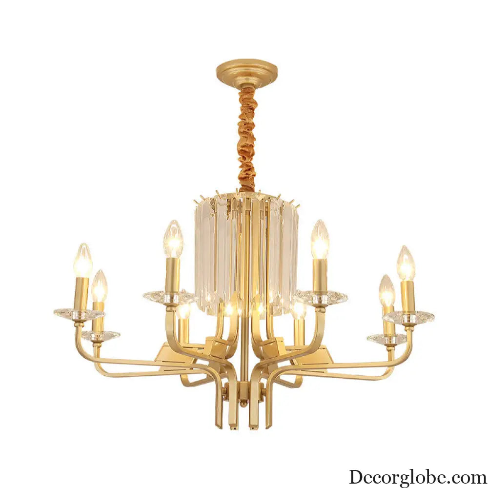 Vintage Brass Hanging Ceiling Light - 4/6/8 Lights with Crystal Deco