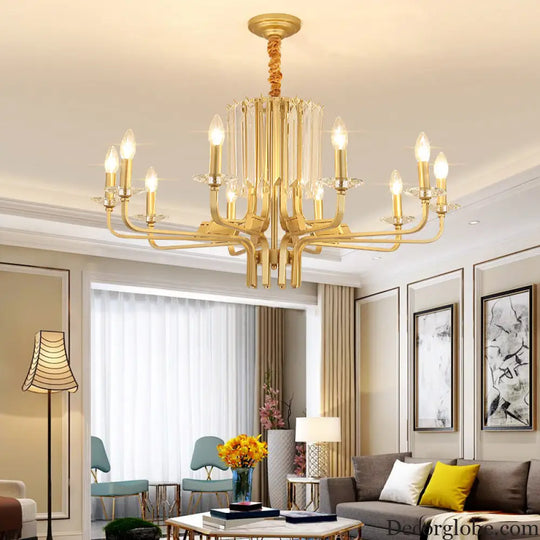 Vintage Brass Hanging Ceiling Light - 4/6/8 Lights with Crystal Deco