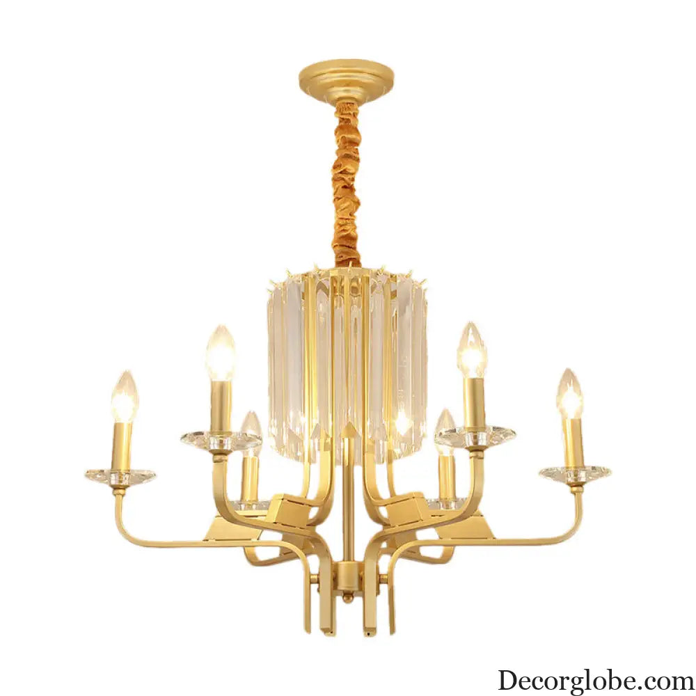 Vintage Brass Hanging Ceiling Light - 4/6/8 Lights with Crystal Deco